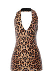 Leopard Halter Sequin Mini Dress