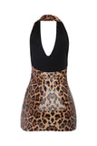 Leopard Halter Sequin Mini Dress